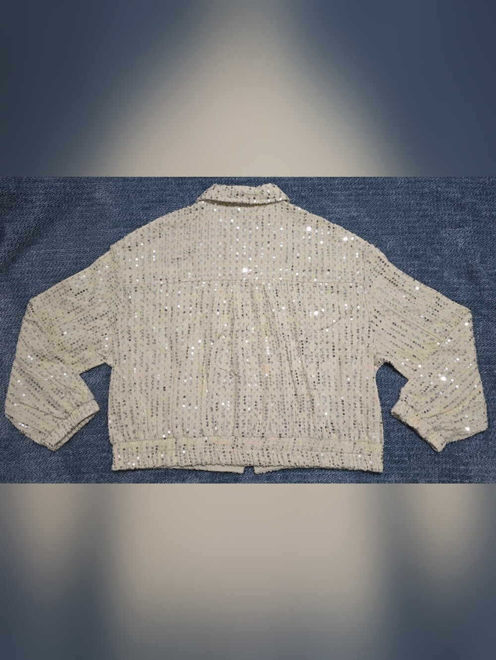 Denim Womena Sequin Zip-Up Jacket in Cream - Nasty Gal Size 10 Large/Extra Large - Picture 3 of 7